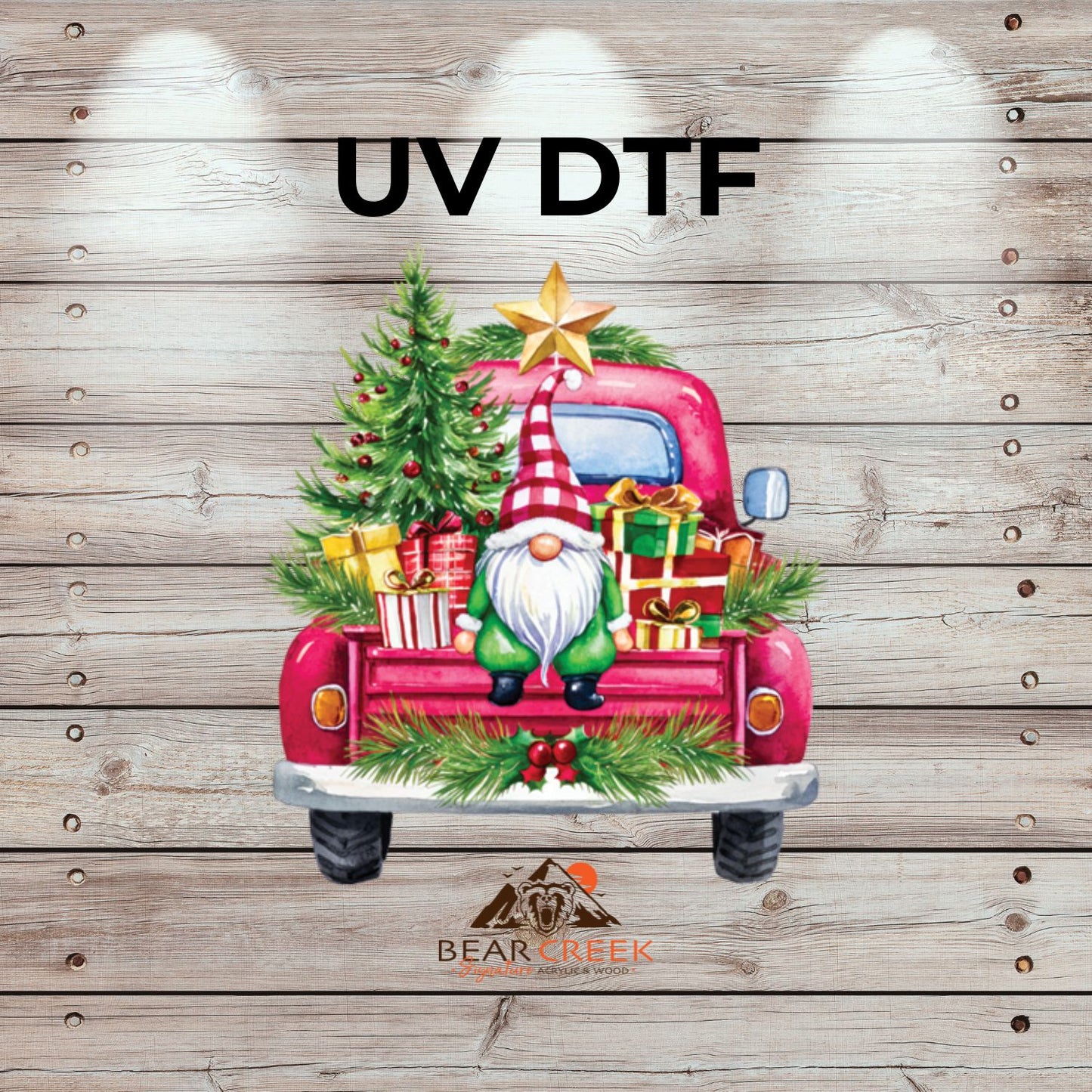 Christmas Gnome Truck - 4.5-inch permanent sticker #259
