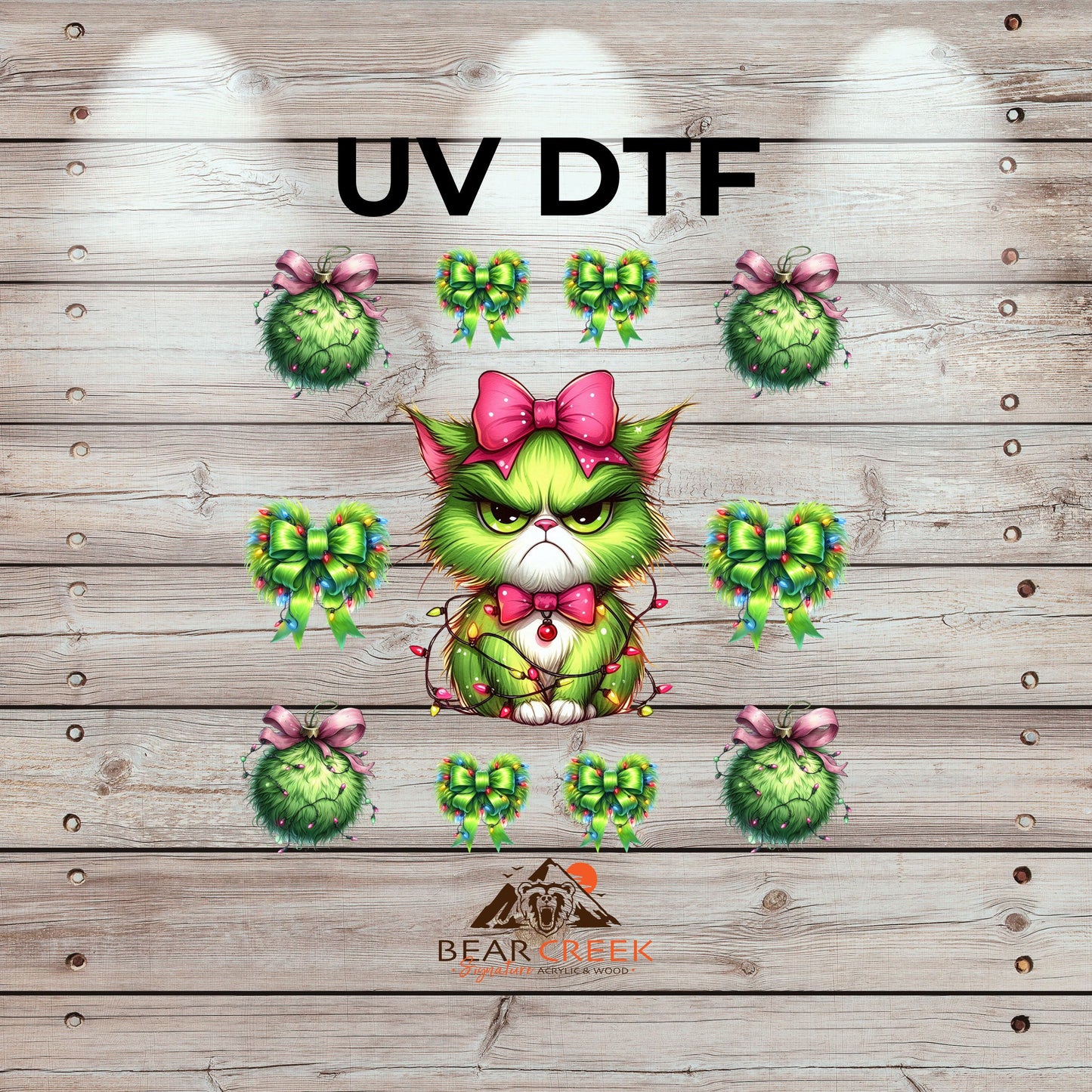 Green Christmas Cat - 4.5-inch permanent sticker #277