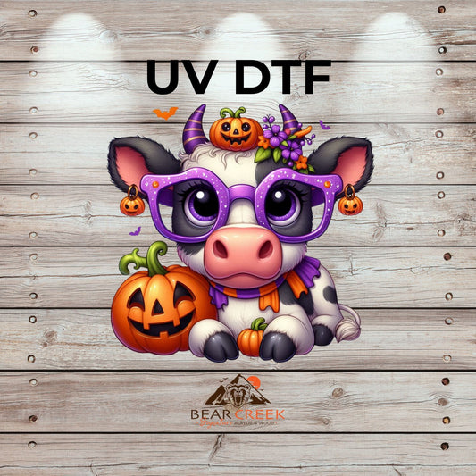 Halloween Cow Big Purple Glasses - 4.5-inch permanent sticker #262