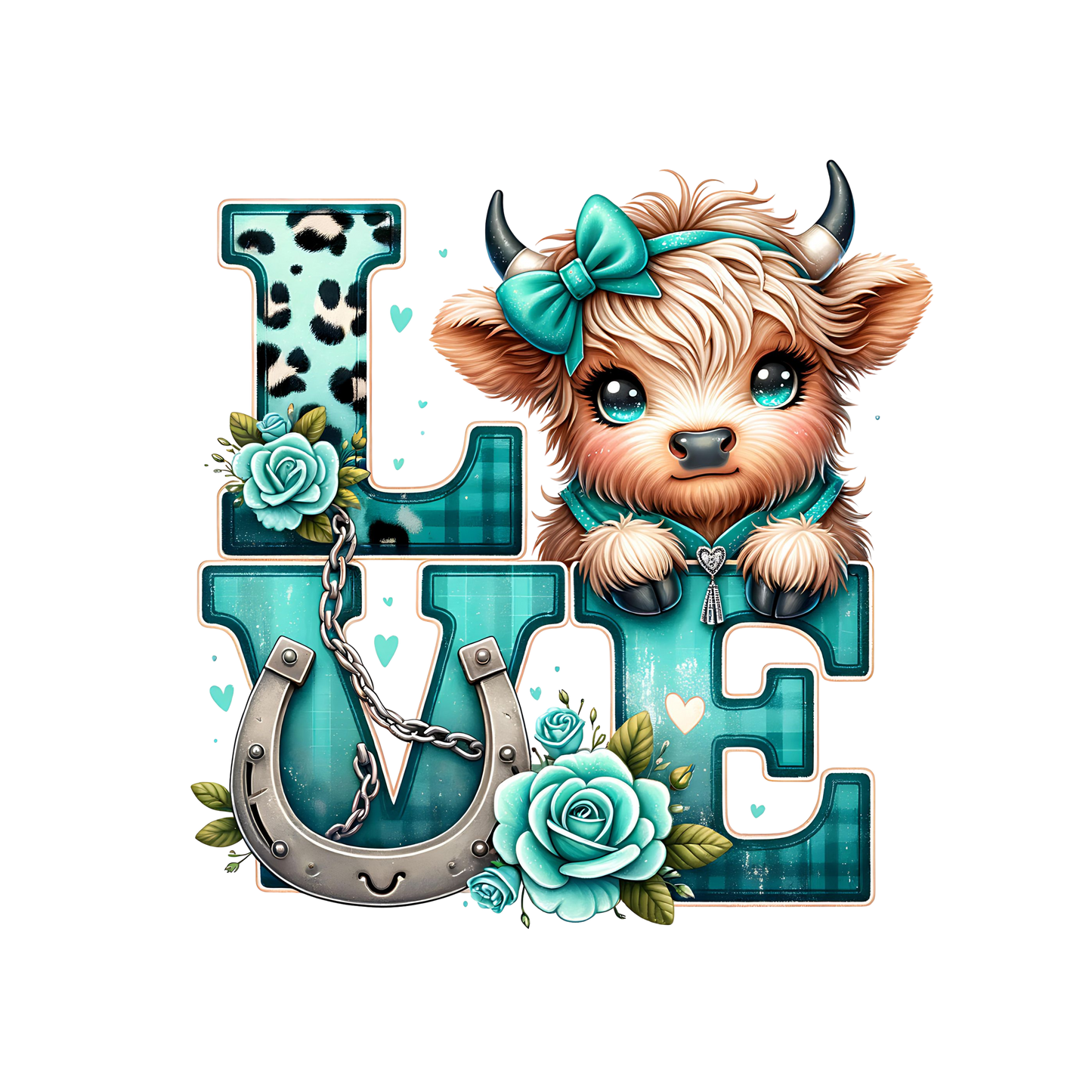 LOVE Highland Cow Teal 4.5" - BCS#75 (NEW)