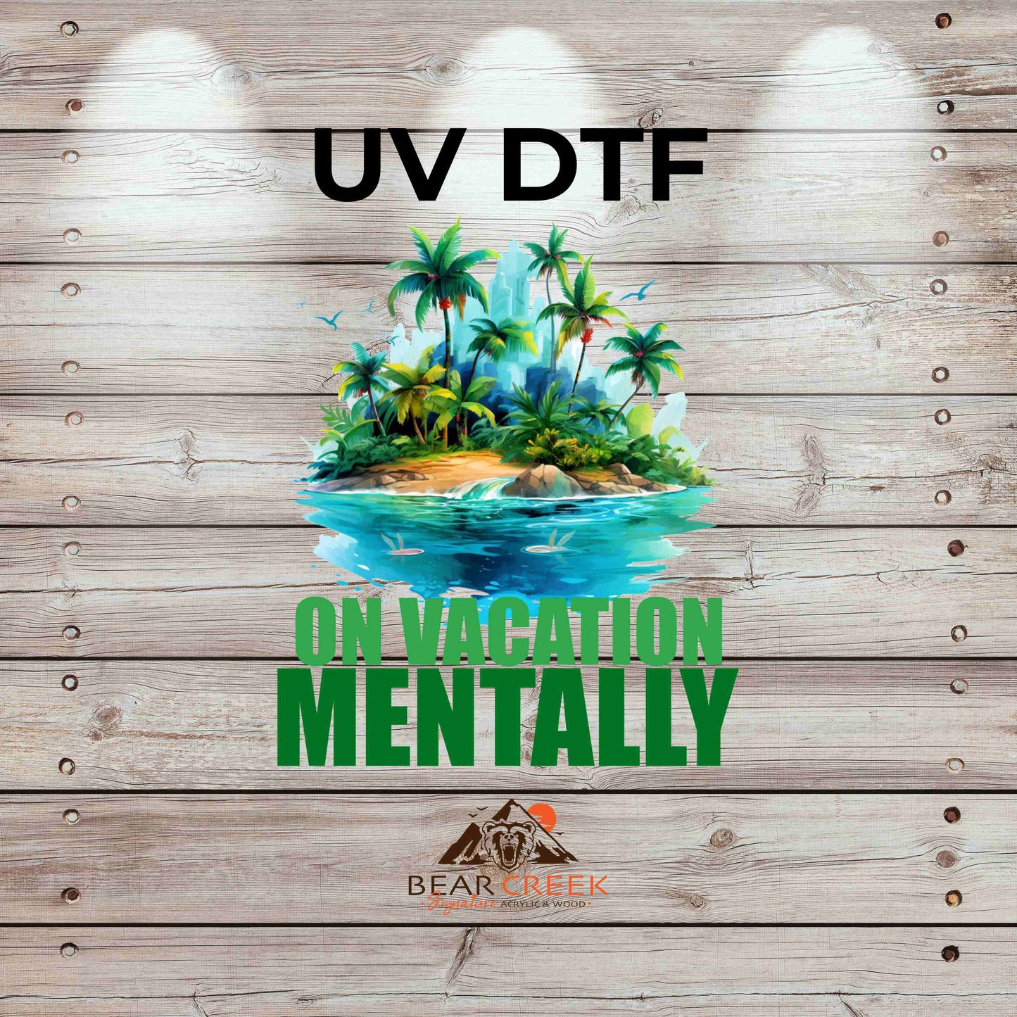 On Vacation Mentally GREEN 4.5-inch permanent sticker #169