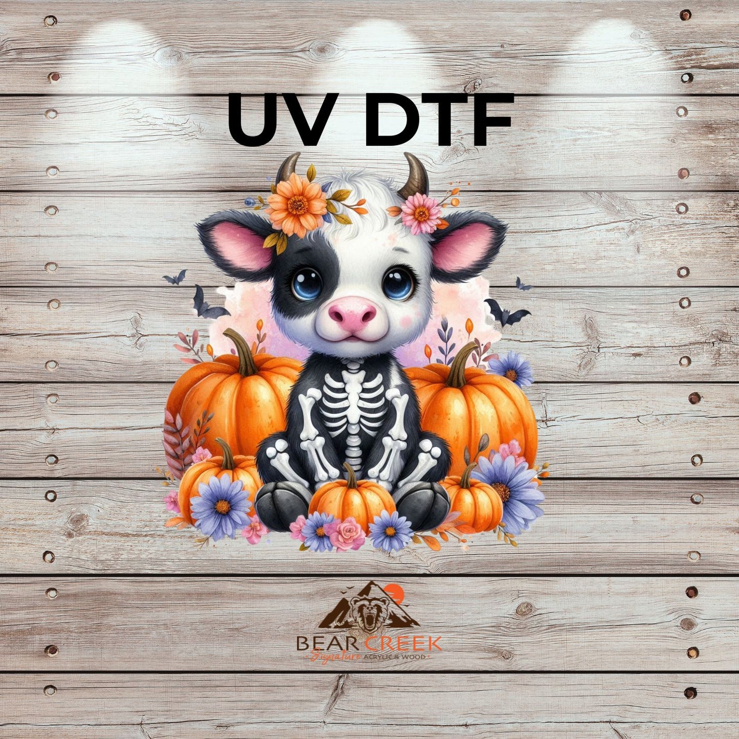 Skeleton Halloween Cow - 4.5-inch permanent sticker #269