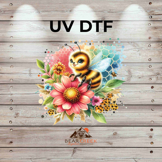 Bee Flower Blooms 4.5-inch permanent sticker #108