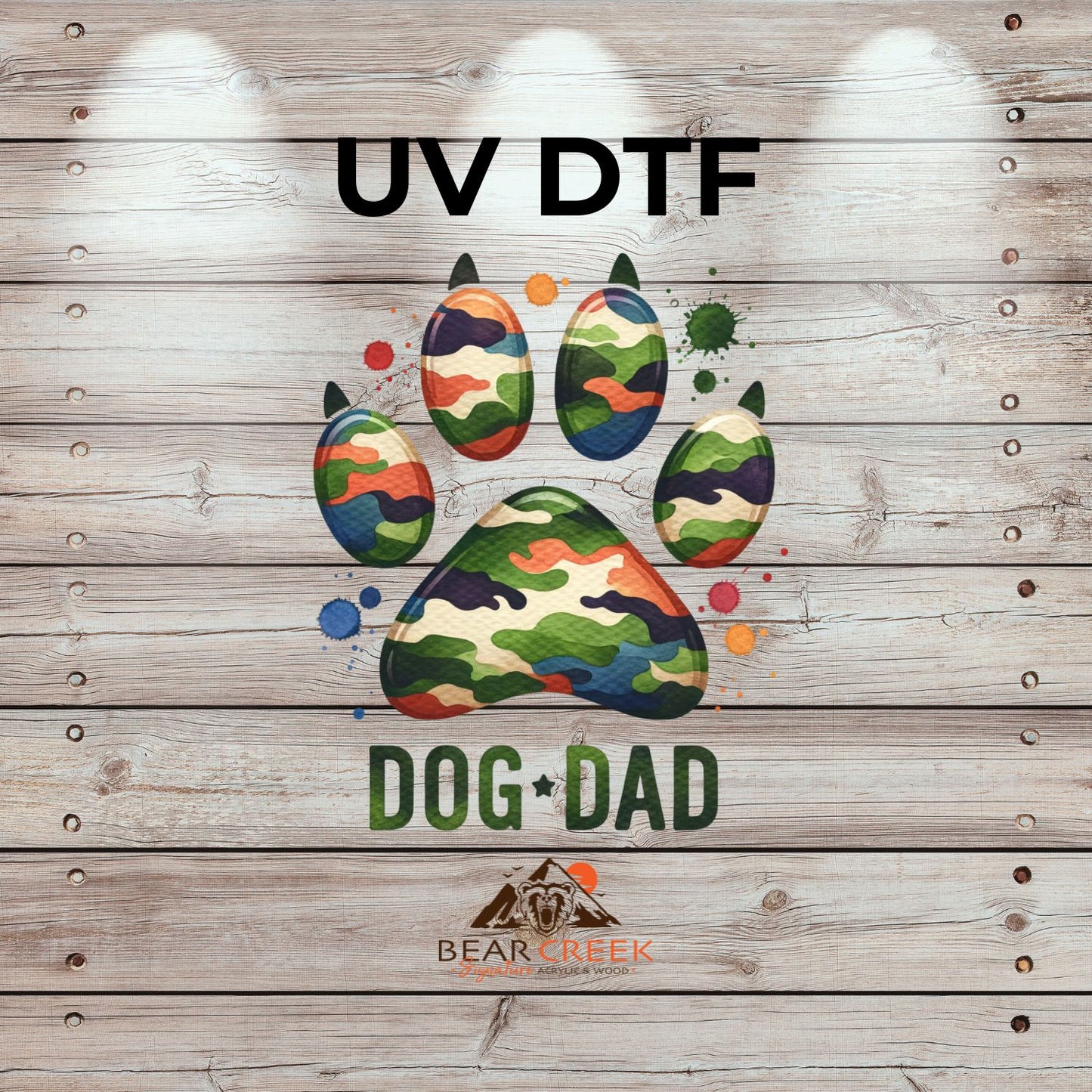 Camo Dog Dad- 4.5-inch permanent sticker #240 (NEW)