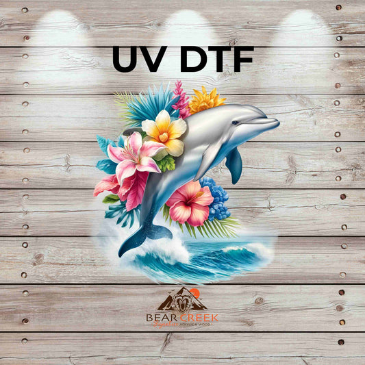Dolphin Flowers 1 4.5-inch permanent sticker #BCS6 (NEW)