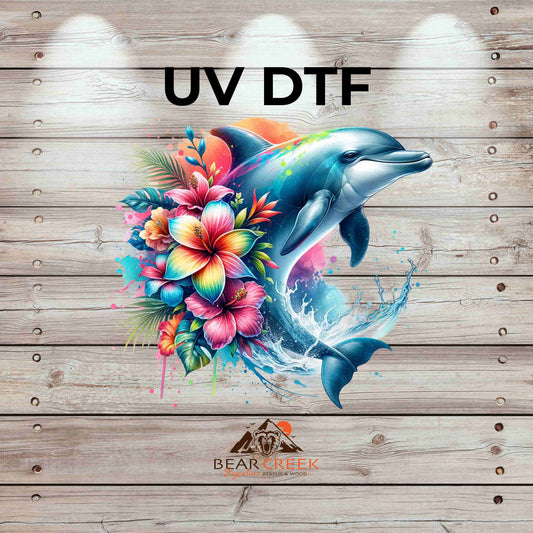 Dolphin Flowers 4 4.5-inch permanent sticker #BCS9 (NEW)