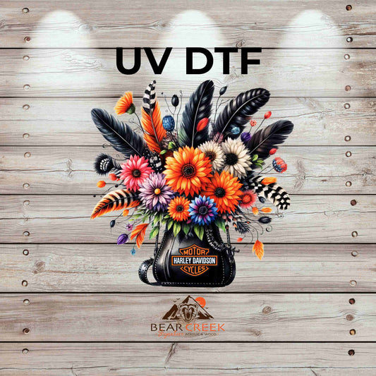 HD Orange Purse, Flowers & Feathers 4.5-inch permanent sticker #BCS22 (NEW)
