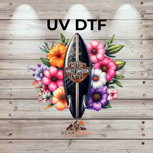 HD Orange Surfboard & Flowers 4.5-inch permanent sticker #BCS25 (NEW)