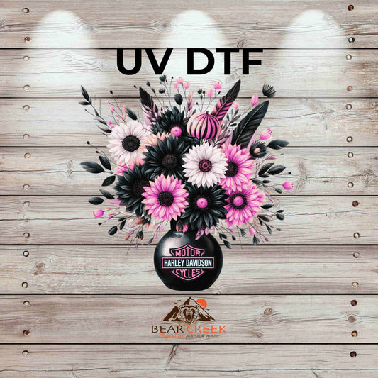 HD Pink Vase, Flowers & Feathers 4.5-inch permanent sticker #BCS23 (NEW)