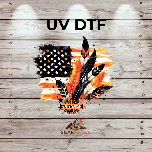 HD Tattered Flag and Feathers 4.5-inch permanent sticker #147