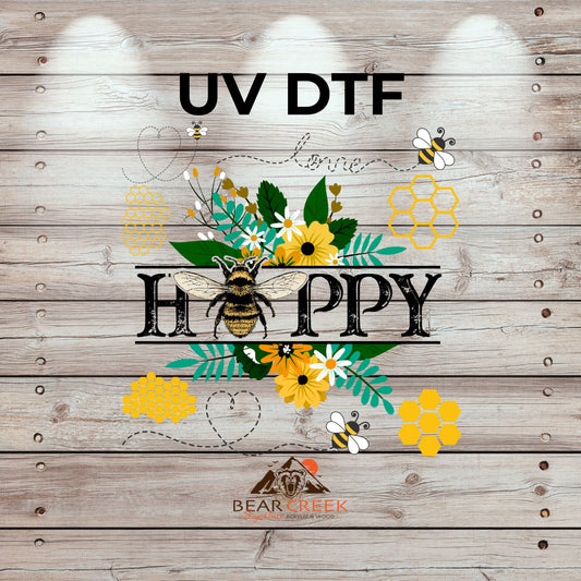 Happy Bee- 7-inch permanent sticker #230 (NEW)