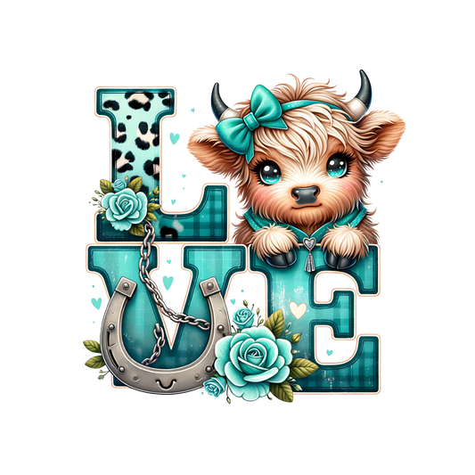 LOVE Highland Cow Teal 4.5" - BCS#75 (NEW)