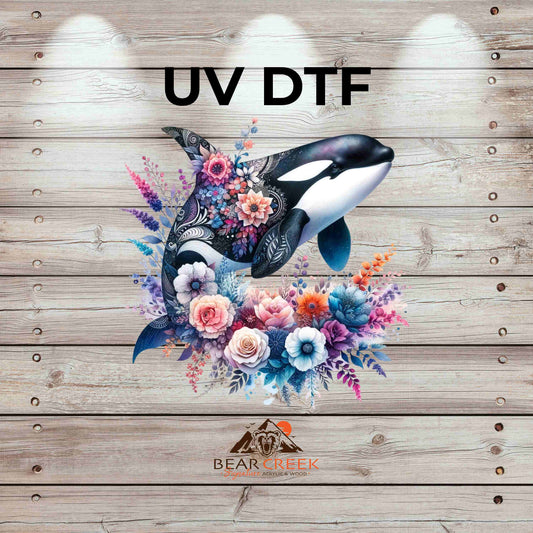 Orca Whale Flower Burst 4.5-inch permanent sticker #171