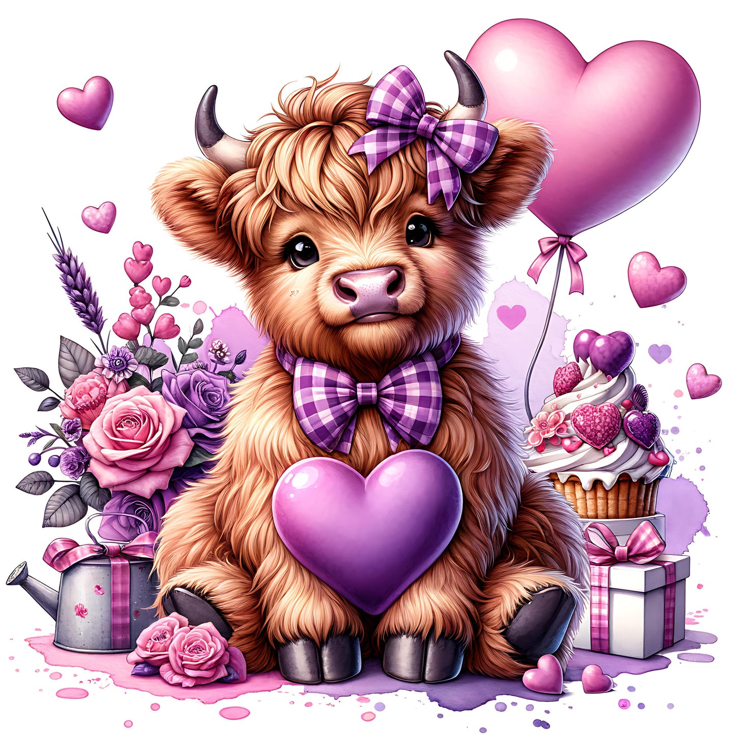 Purple Valentine Highland Cow 4.5" - BCS#35 (NEW)