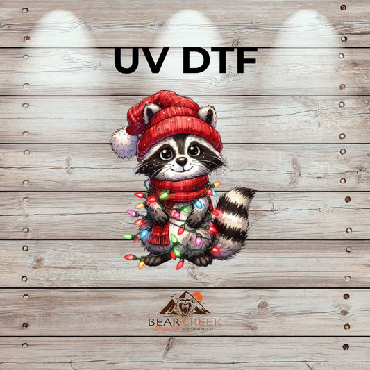 Raccoon Christmas Lights - 4.5-inch permanent sticker #290