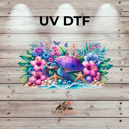 Sea Turtle & Flowers - 9.5-inch permanent sticker #249 (NEW)