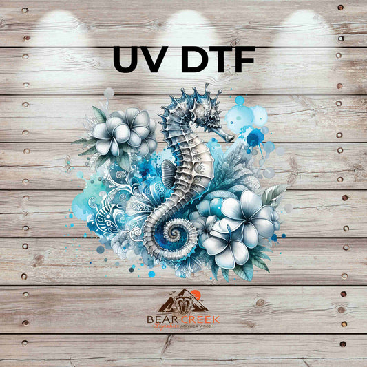 Seahorse Flower Burst 4.5-inch permanent sticker #186