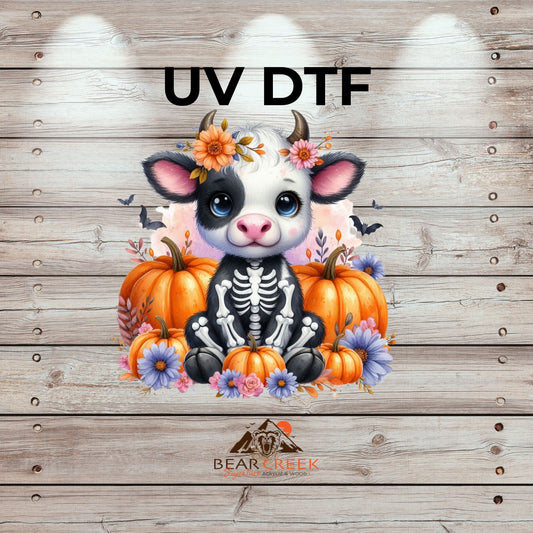 Skeleton Halloween Cow - 4.5-inch permanent sticker #269